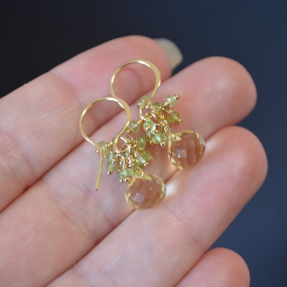 Lemon Quartz Earrings with Peridot Gemstones - Picture 7 of 10
